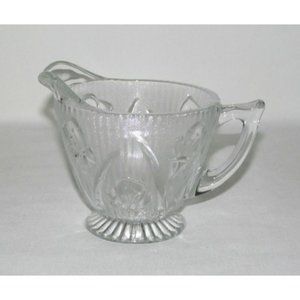 Jeannette Glass IRIS AND HERRINGBONE Crystal Footed Creamer